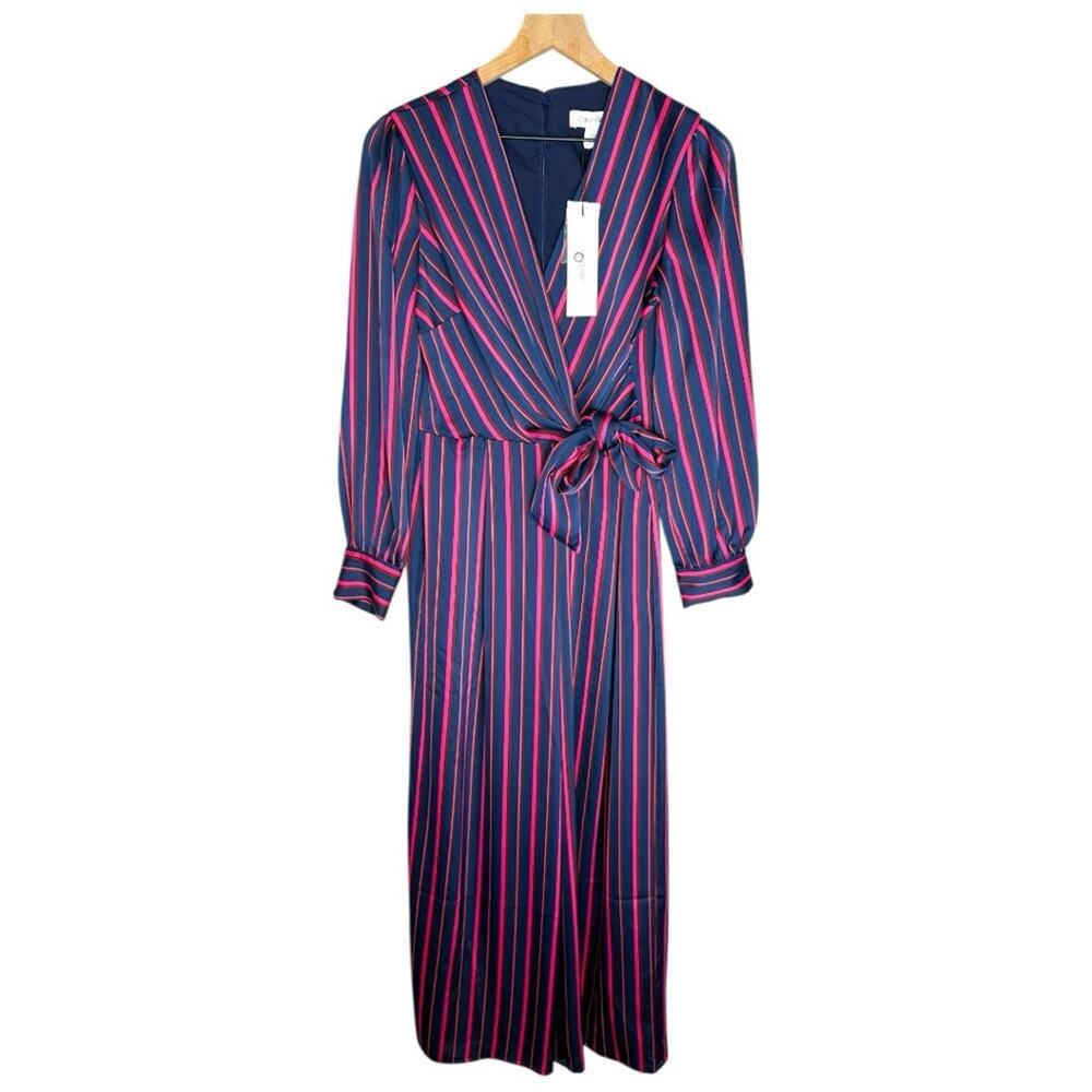 Calvin Klein Vibrant Stripe Wrap Jumpsuit Size 6 NWT Pink Blue Party